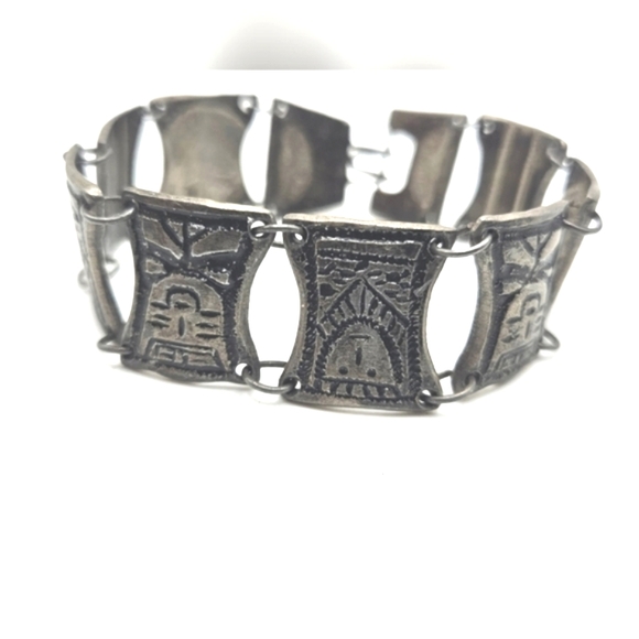 Vintage 900 Silver Diez Centavos Columbian Panel Coin Bracelet 7.5 inch - Picture 1 of 10
